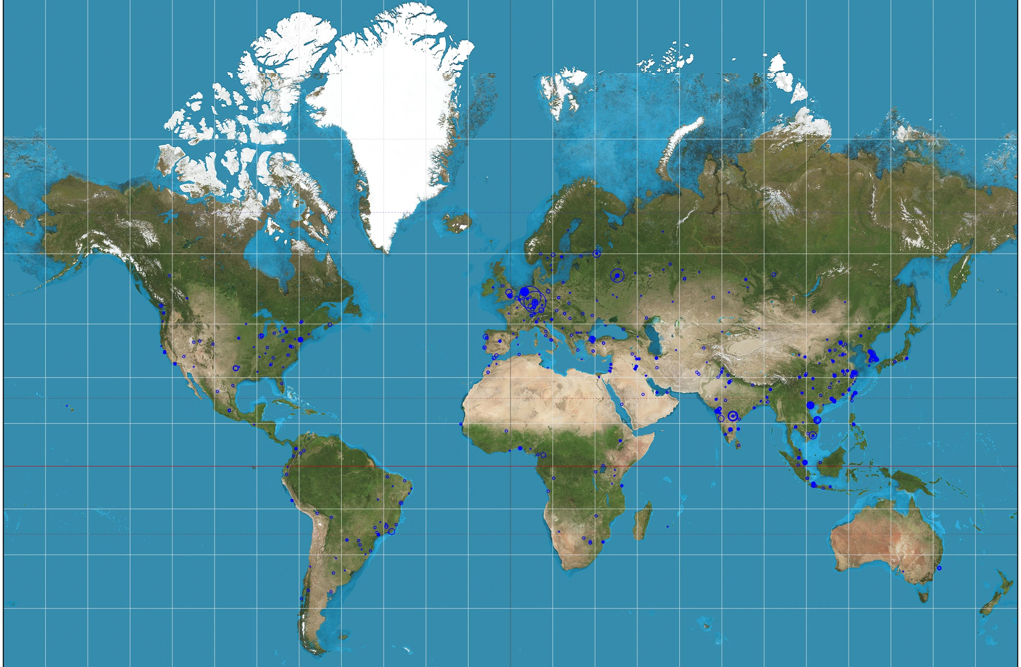 Attacks on a Mercator projected world map